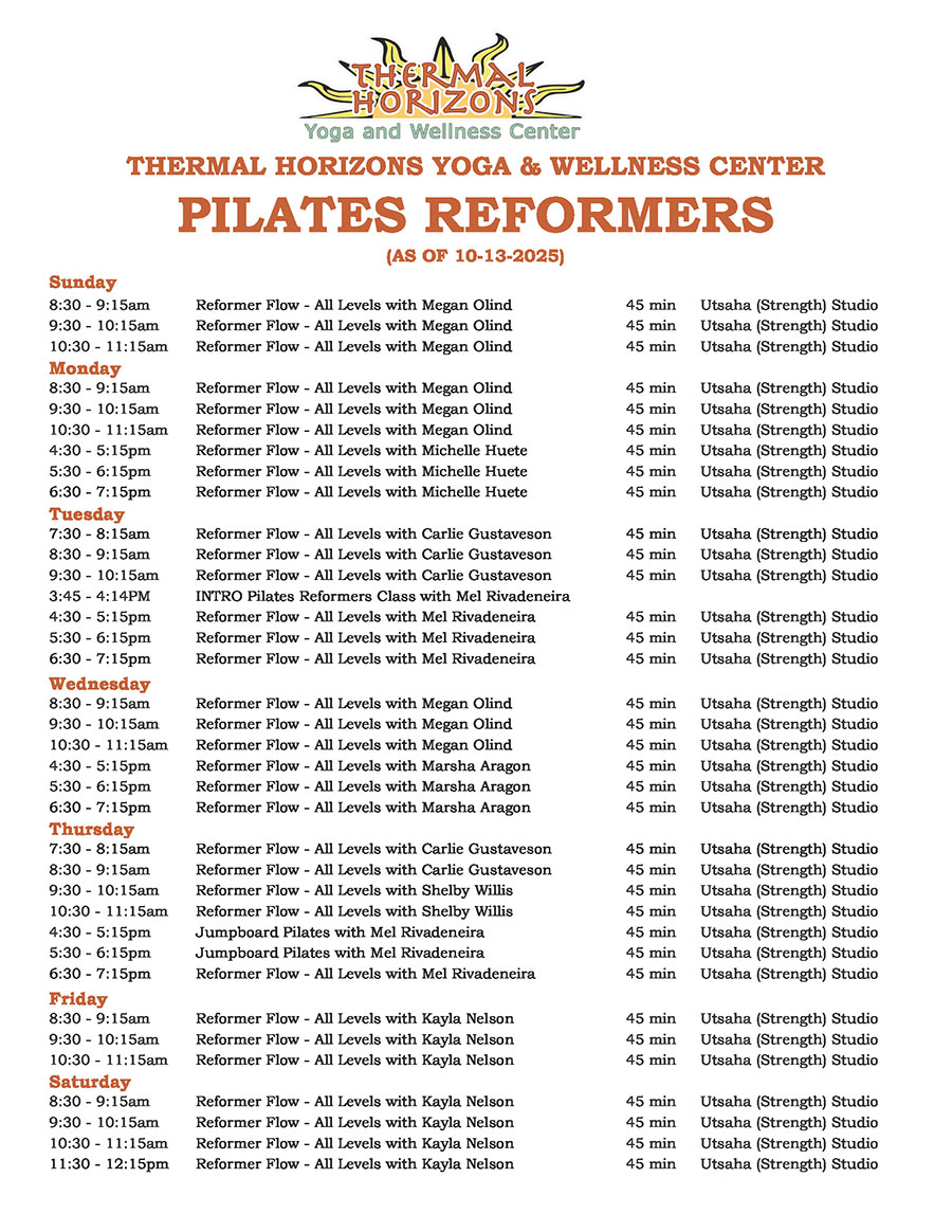 WEEKLY PILATES SCHEDULE