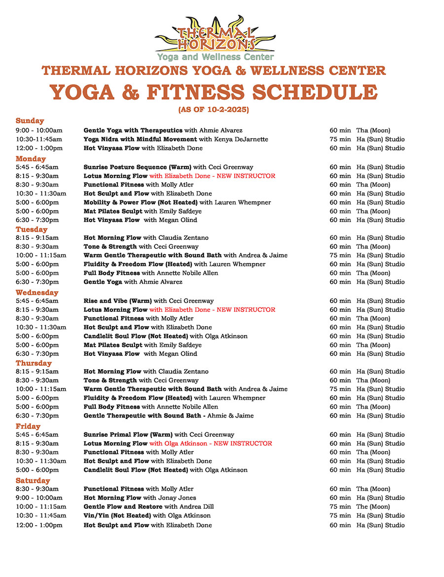 WEEKLY YOGA SCHEDULE
